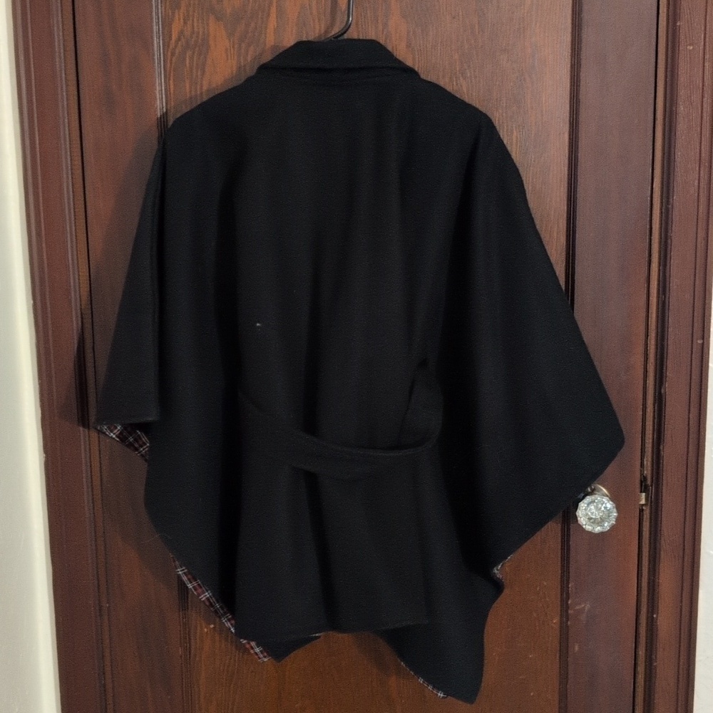 Victoria Dunn Cape Style Wool Blend Belted Jacket With Plaid Underneath Size Sm - Picture 8 of 10